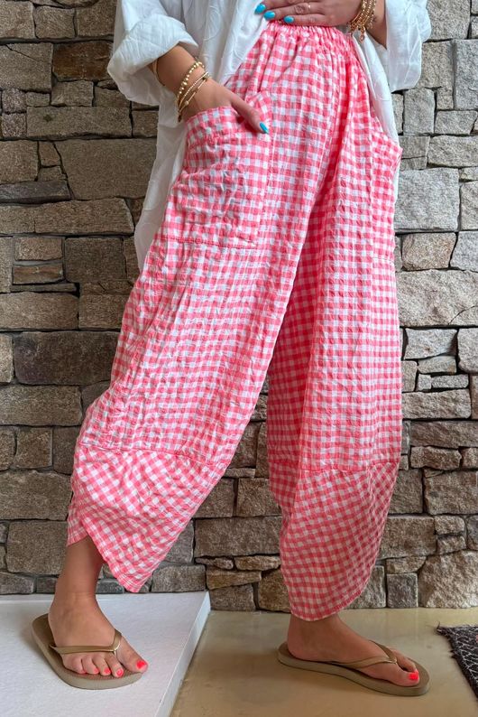 Nonni Gingham Shelby Barrel Pant Sherbet Coral